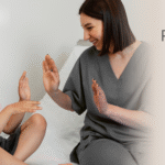 Nurse caring for a child recovering from cancer at home
