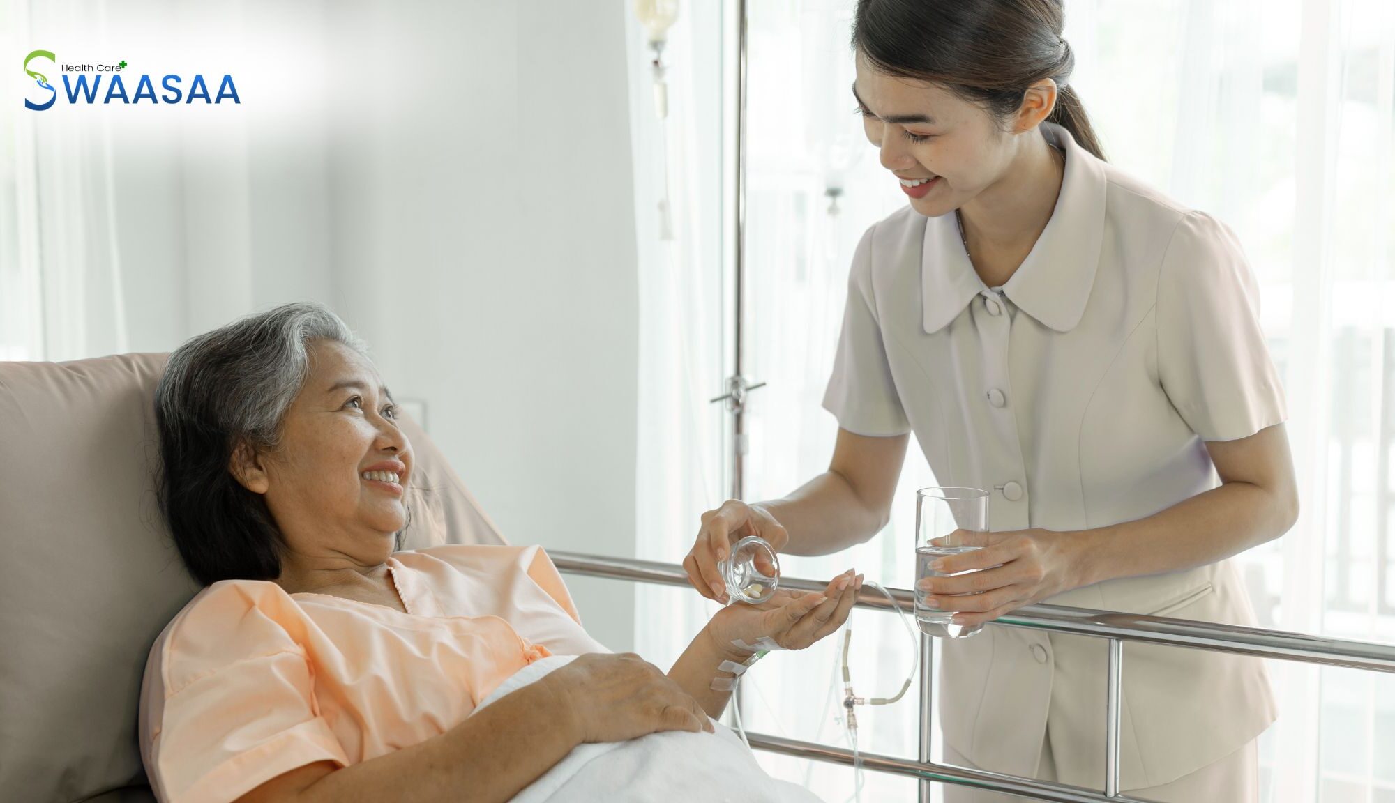 Caregiver providing palliative care to an elderly patient at home