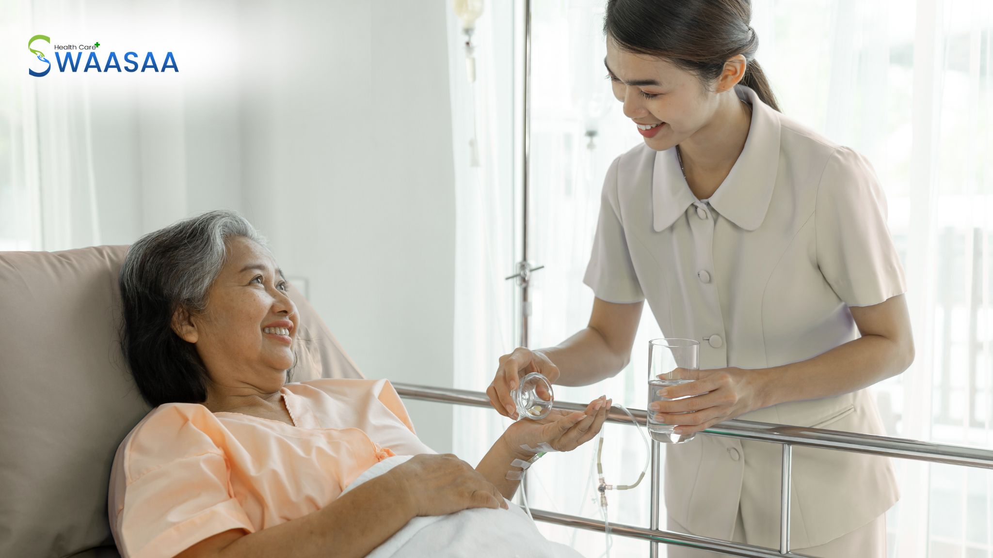 Caregiver providing palliative care to an elderly patient at home