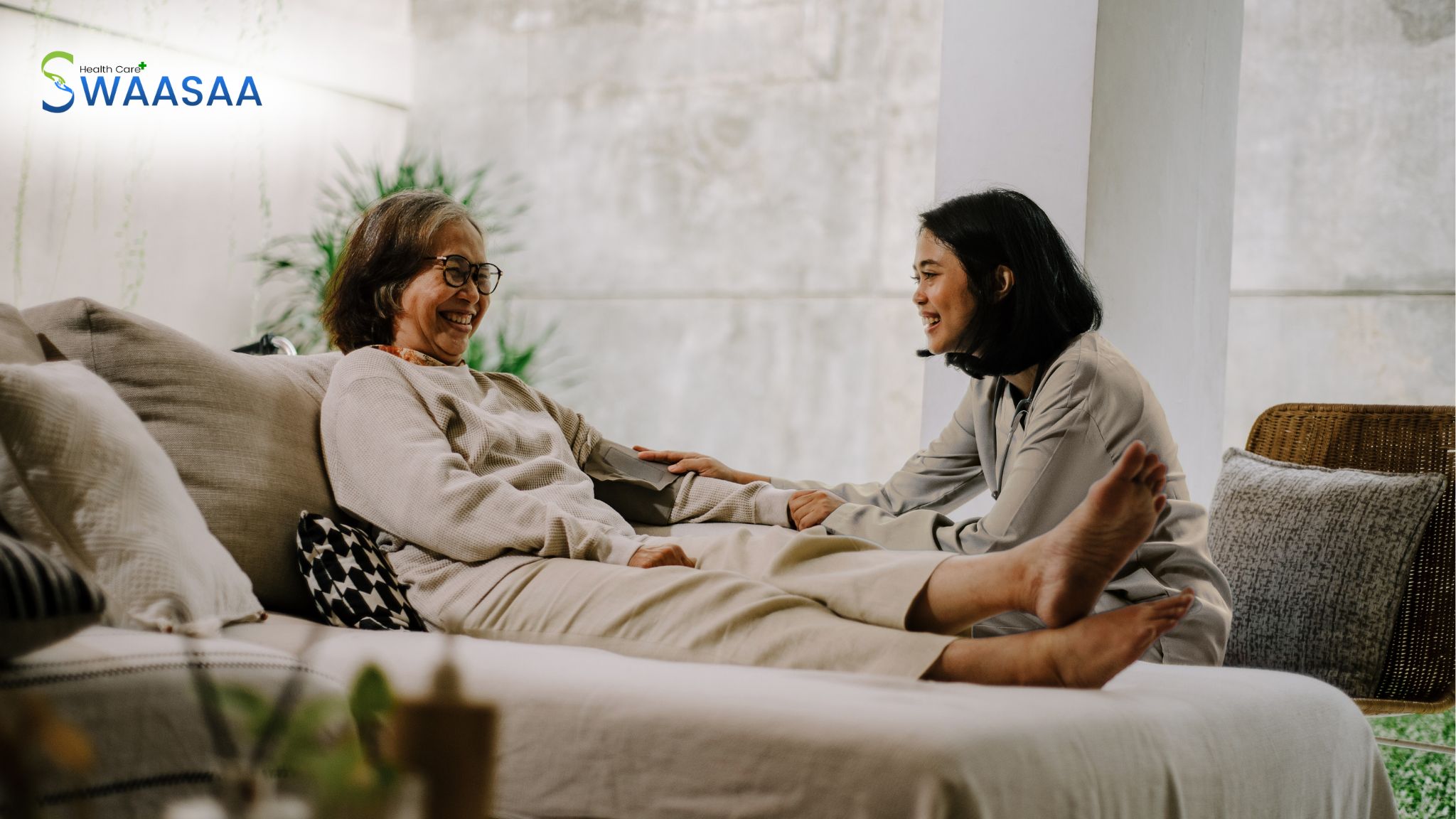 Caregiver providing compassionate support to an elderly patient at home