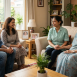 Professional caretaker building trust with an elderly parent in an Indian home